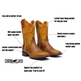 Men's Honey Genuine Leather Western Cowboy Boots Rodeo Square Toe Botas Vaqueras