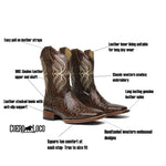 Men's Moka Genuine Leather Hand tooled Western Cowboy Boots Square Toe Botas Vaqueras