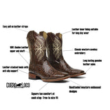 Men's Moka Genuine Leather Hand tooled Western Cowboy Boots Square Toe Botas Vaqueras