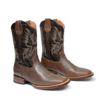 Men's Brown Genuine Leather Western Cowboy Boots Rodeo Square Toe Botas Vaqueras