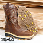 Men's Honey Genuine Leather Cowboy Steel Toe Work Boots Oil Resistant Botas de Trabajo