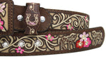 Cowgirl Belt 100% Genuine Leather Brown 3D Floral Rhinestone Cinto Vaquero Rodeo Belt