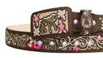 Cowgirl Belt 100% Genuine Leather Brown 3D Floral Rhinestone Cinto Vaquero Rodeo Belt