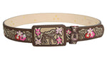 Cowgirl Belt 100% Genuine Leather Brown 3D Floral Rhinestone Cinto Vaquero Rodeo Belt