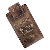 Hand Tooled Western Cowboy Cell Phone Holder Case 100% Leather