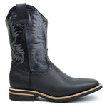 Men's Black Genuine Leather Western Cowboy Boots Rodeo Square Toe Botas Vaqueras