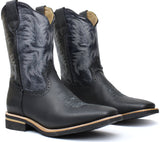 Men's Black Genuine Leather Western Cowboy Boots Rodeo Square Toe Botas Vaqueras