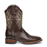 Men's Moka Genuine Leather Hand tooled Western Cowboy Boots Square Toe Botas Vaqueras