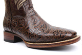 Men's Moka Genuine Leather Hand tooled Western Cowboy Boots Square Toe Botas Vaqueras