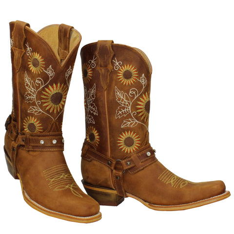 Men's Moka Genuine Leather Hand tooled Western Cowboy Boots Square