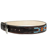 100% Brown Leather Cowboy Cowgirl Belt Hand Tooled Beaded Western Belt Cinto Vaquero