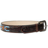 100% Brown Leather Cowboy Cowgirl Belt Hand Tooled Beaded Western Belt Cinto Vaquero