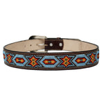 100% Brown Leather Cowboy Cowgirl Belt Hand Tooled Beaded Western Belt Cinto Vaquero