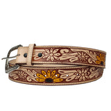 100% Natural Leather Sunflower Cowgirl Belt Hand Tooled Western Style Belt