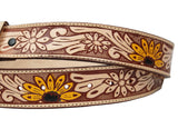 100% Natural Leather Sunflower Cowgirl Belt Hand Tooled Western Style Belt