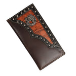 Cowboy Cowgirl Long Genuine Leather Wallet Western Bi-Fold Check Book Cowboy Rodeo Wallet