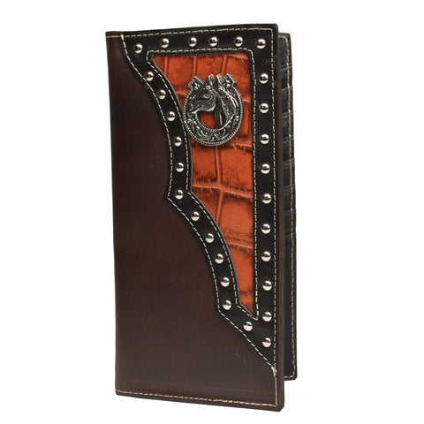 Cowboy Cowgirl Long Genuine Leather Wallet Western Bi-Fold Check Book Cowboy Rodeo Wallet