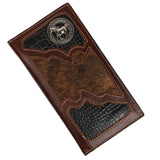 Cowboy Cowgirl Long Genuine Leather Wallet Western Bi-Fold Check Book Cowboy Rodeo Wallet