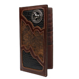 Cowboy Cowgirl Long Genuine Leather Wallet Western Bi-Fold Check Book Cowboy Rodeo Wallet