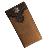 Cowboy Cowgirl Long Genuine Leather Wallet Western Bi-Fold Check Book Cowboy Rodeo Wallet