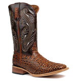 Men's Honey Leather Cowboy Boots Crocodile Print Faux Rodeo Square Toe Botas Vaqueras