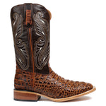 Men's Honey Leather Cowboy Boots Crocodile Print Faux Rodeo Square Toe Botas Vaqueras