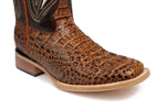 Men's Honey Leather Cowboy Boots Crocodile Print Faux Rodeo Square Toe Botas Vaqueras