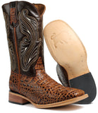 Men's Honey Leather Cowboy Boots Crocodile Print Faux Rodeo Square Toe Botas Vaqueras