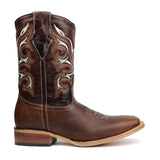 Men's Brown Genuine Leather Western Cowboy Boots Rodeo Square Toe Botas Vaqueras