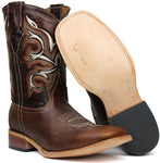 Men's Brown Genuine Leather Western Cowboy Boots Rodeo Square Toe Botas Vaqueras