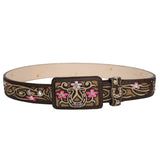 Cowgirl Belt 100% Genuine Leather 3D Horseshoe Floral Rhinestone Cinto Vaquero Rodeo Belt