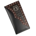 Cowboy Cowgirl Long Genuine Leather Wallet Western Bi-Fold Check Book Cowboy Rodeo Wallet