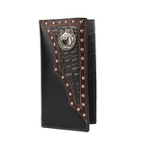 Cowboy Cowgirl Long Genuine Leather Wallet Western Bi-Fold Check Book Cowboy Rodeo Wallet