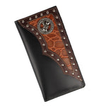 Cowboy Cowgirl Long Genuine Leather Wallet Western Bi-Fold Check Book Cowboy Rodeo Wallet