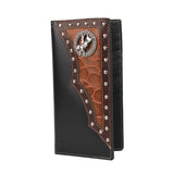 Cowboy Cowgirl Long Genuine Leather Wallet Western Bi-Fold Check Book Cowboy Rodeo Wallet