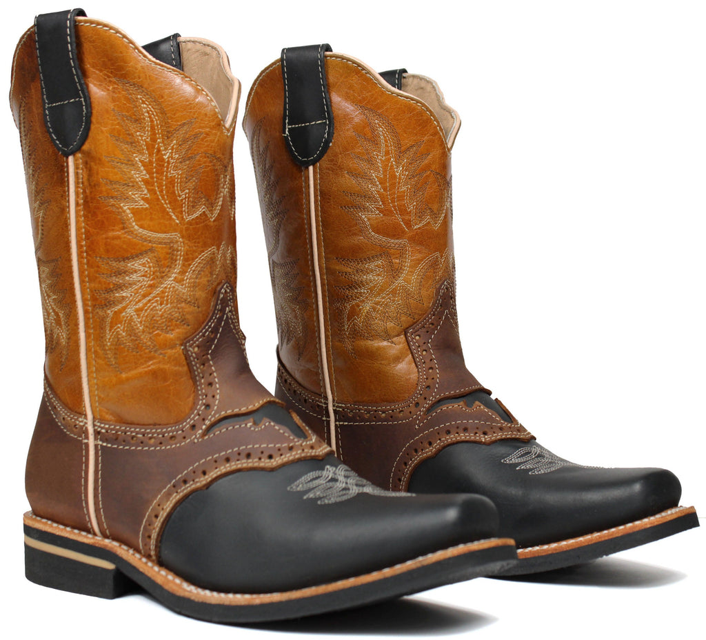 MENS RODEO COWBOY BOOTS LEATHER WESTERN SQUARE TOE BOTAS DE HOMBRE