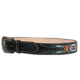 100% Black Leather Cowboy Cowgirl Belt Hand Tooled Beaded Western Belt Cinto Vaquero