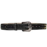 100% Black Leather Cowgirl Cowboy Belt Hand Tooled Western Style Belt Cinto Vaquero