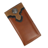 Cowboy Cowgirl Long Genuine Leather Wallet Western Bi-Fold Check Book Cowboy Rodeo Wallet