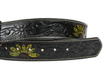 100% Black Leather Sunflower Cowgirl Belt Hand Tooled Western Style Belt