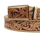 100% Leather Cowboy Cowgirl Belt Hand Tooled Western Style Belt Cinto Vaquero