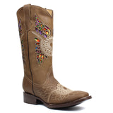 Women's Genuine Leather Western Cowgirl Boots Square Toe Botas Floral 3D