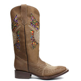 Women's Genuine Leather Western Cowgirl Boots Square Toe Botas Floral 3D