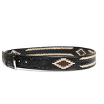 100% Black Leather Cowgirl Cowboy Belt Tooled Knitted Western Style Belt Cinto Vaquero