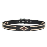 100% Black Leather Cowgirl Cowboy Belt Tooled Knitted Western Style Belt Cinto Vaquero