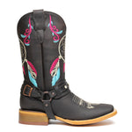 Women's Brown Genuine Leather Western Cowgirl Boots Dream Catcher Botas Vaqueras