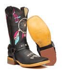 Women's Brown Genuine Leather Western Cowgirl Boots Dream Catcher Botas Vaqueras