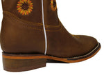 Kids Little Girl Sunflower 100% Leather Western Cowgirl Boots Botas Girasol