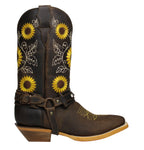 Brown Sunflower Genuine Leather Western Cowgirl Boots Square Toe Botas Vaqueras