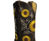 Brown Sunflower Genuine Leather Western Cowgirl Boots Square Toe Botas Vaqueras